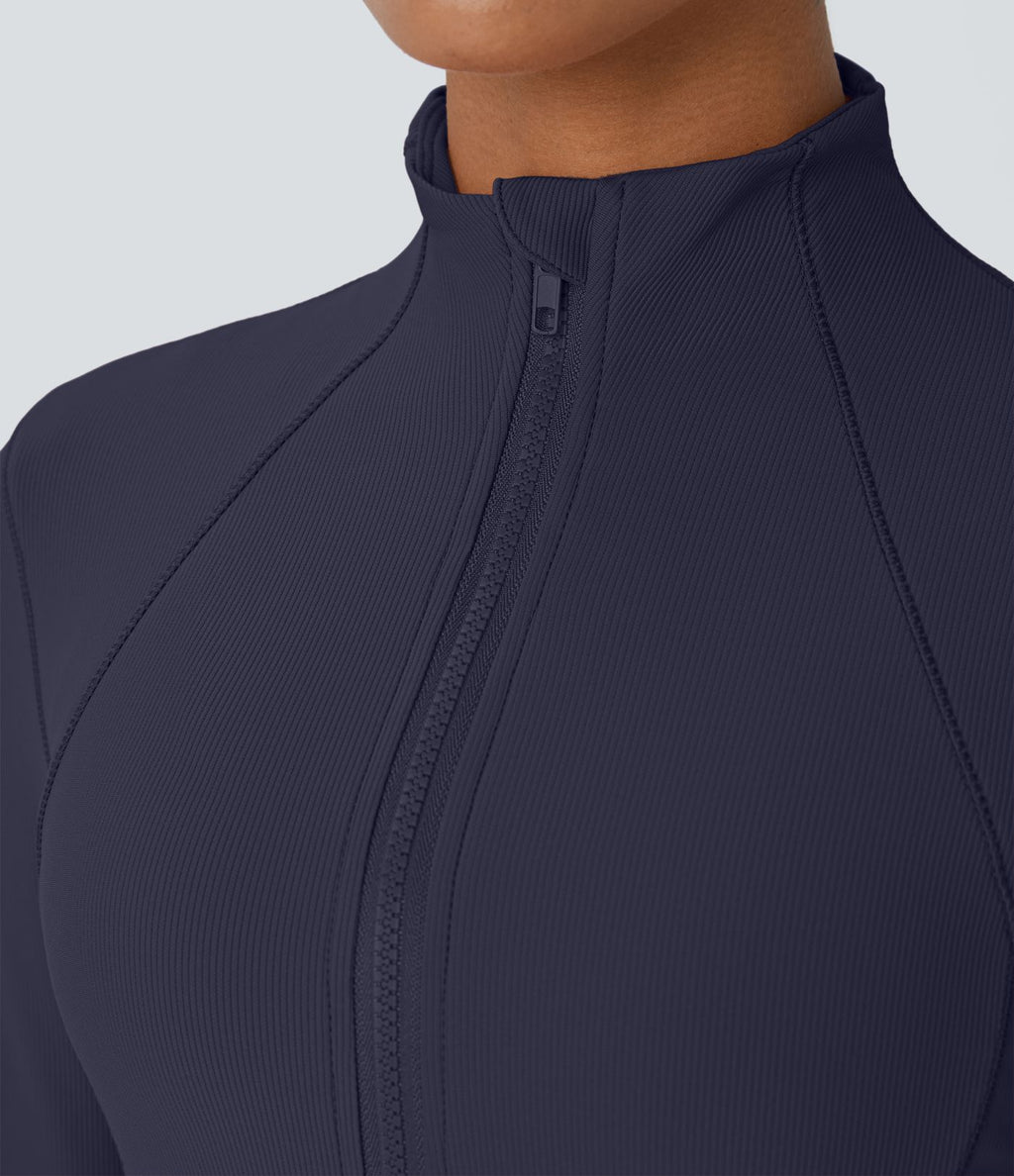 Patitoff™ Flow Veste Casual Courte à Col Montant Résistante aux Poils d'Animaux avec Fermeture Éclair Poches Latérales et Trou pour le Pouce