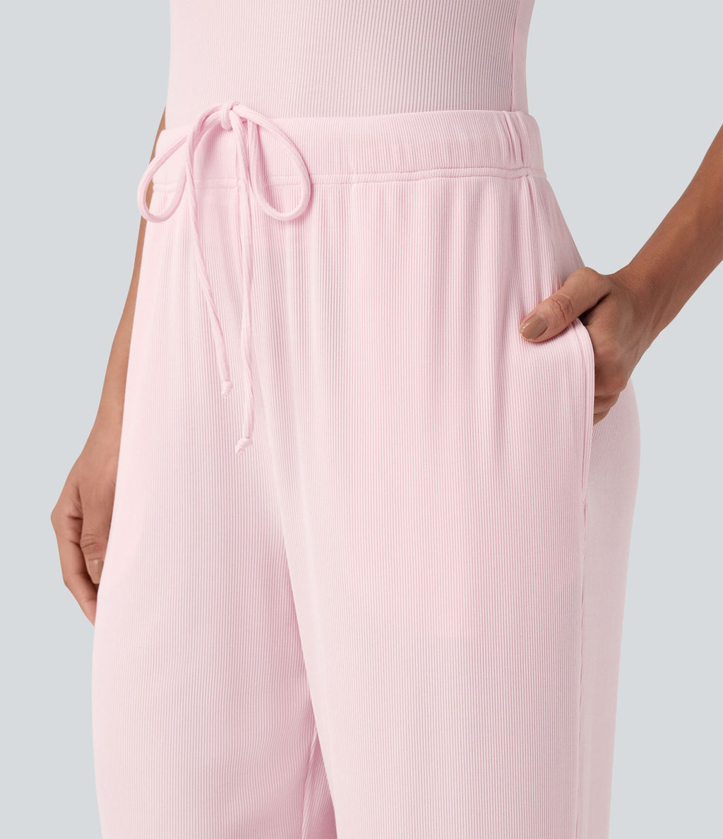 Pantalon d'intérieur taille moyenne avec cordon de serrage en maille côtelée avec poches