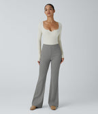 Pantalon décontracté évasé en maille côtelée à taille haute et poches zippées latérales
