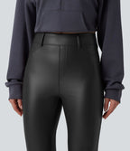 Pantalon évasé décontracté taille haute en tissu enduit doublé polaire extensible avec poches