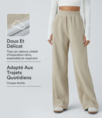 Pantalon velours côtelé de jogging décontracté à taille haute avec poches latérales