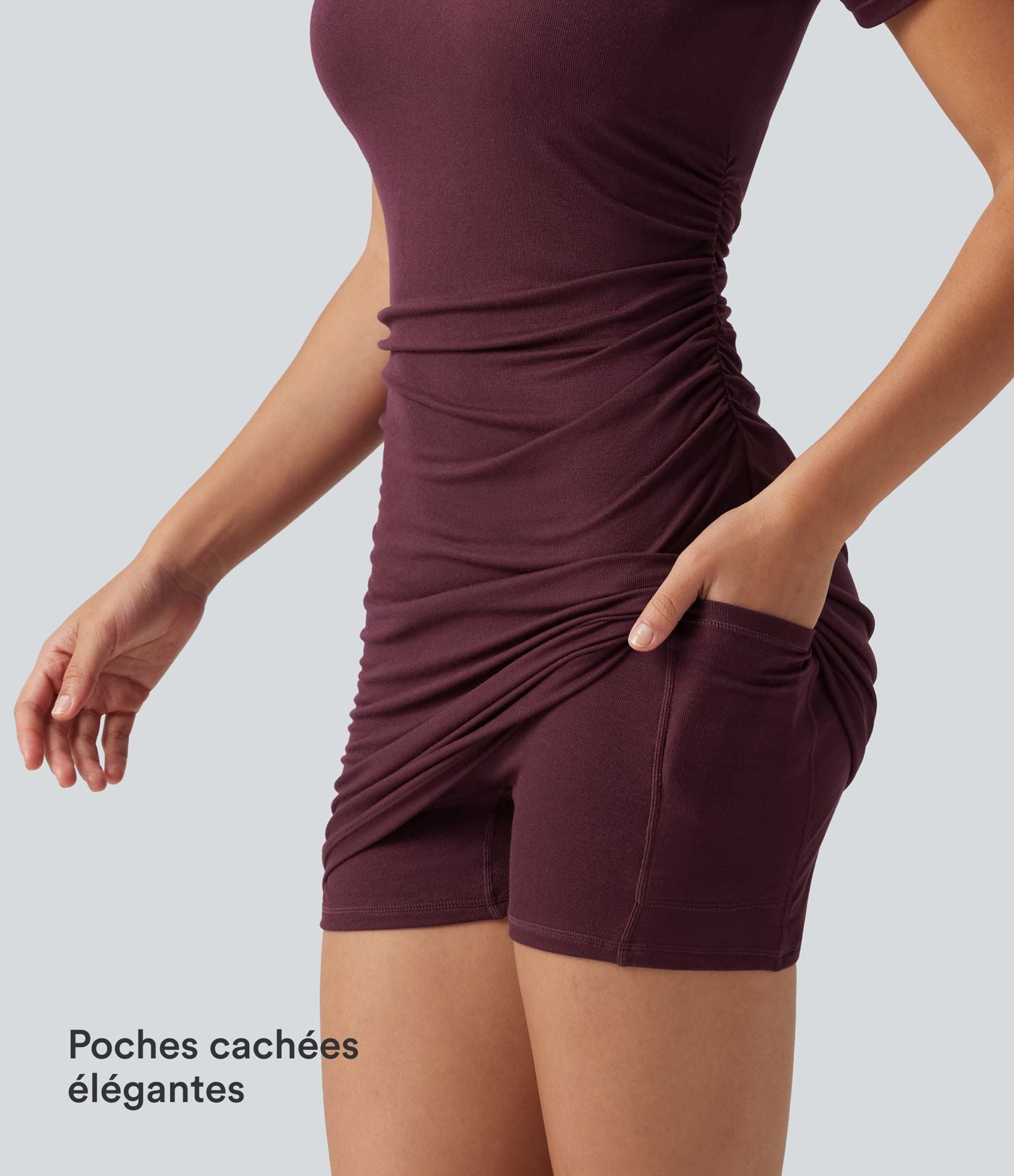 Robe-short mini moulante côtelée asymétrique accès facile Easy Peasy avec coussinets amovibles, poches et bonnets B à E