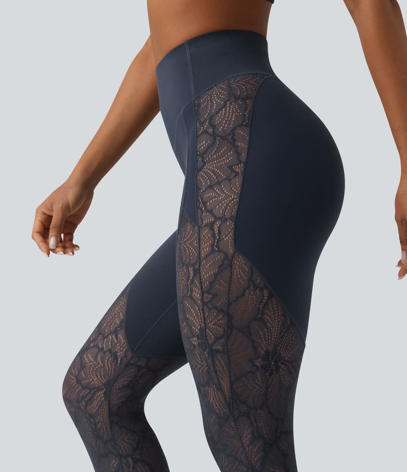 Legging yoga 7/8 Halara UltraSculpt™ gainant taille haute avec dentelle contrastante et poche