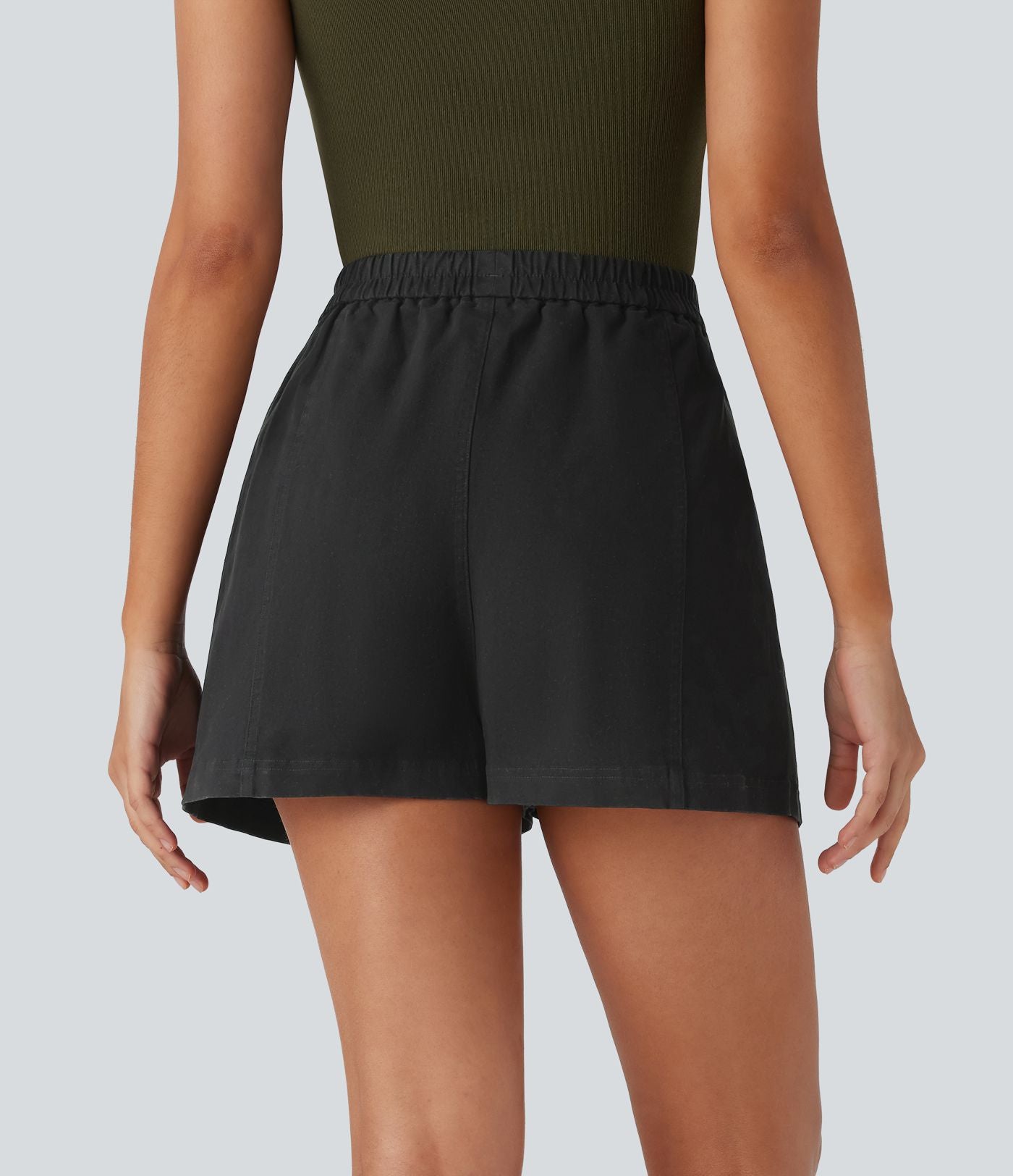 Short en coton délavé taille haute avec poches latérales