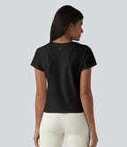 Haut de sport décontracté en coton à manches courtes et col raglan, style yoga, coupe ample, col en V