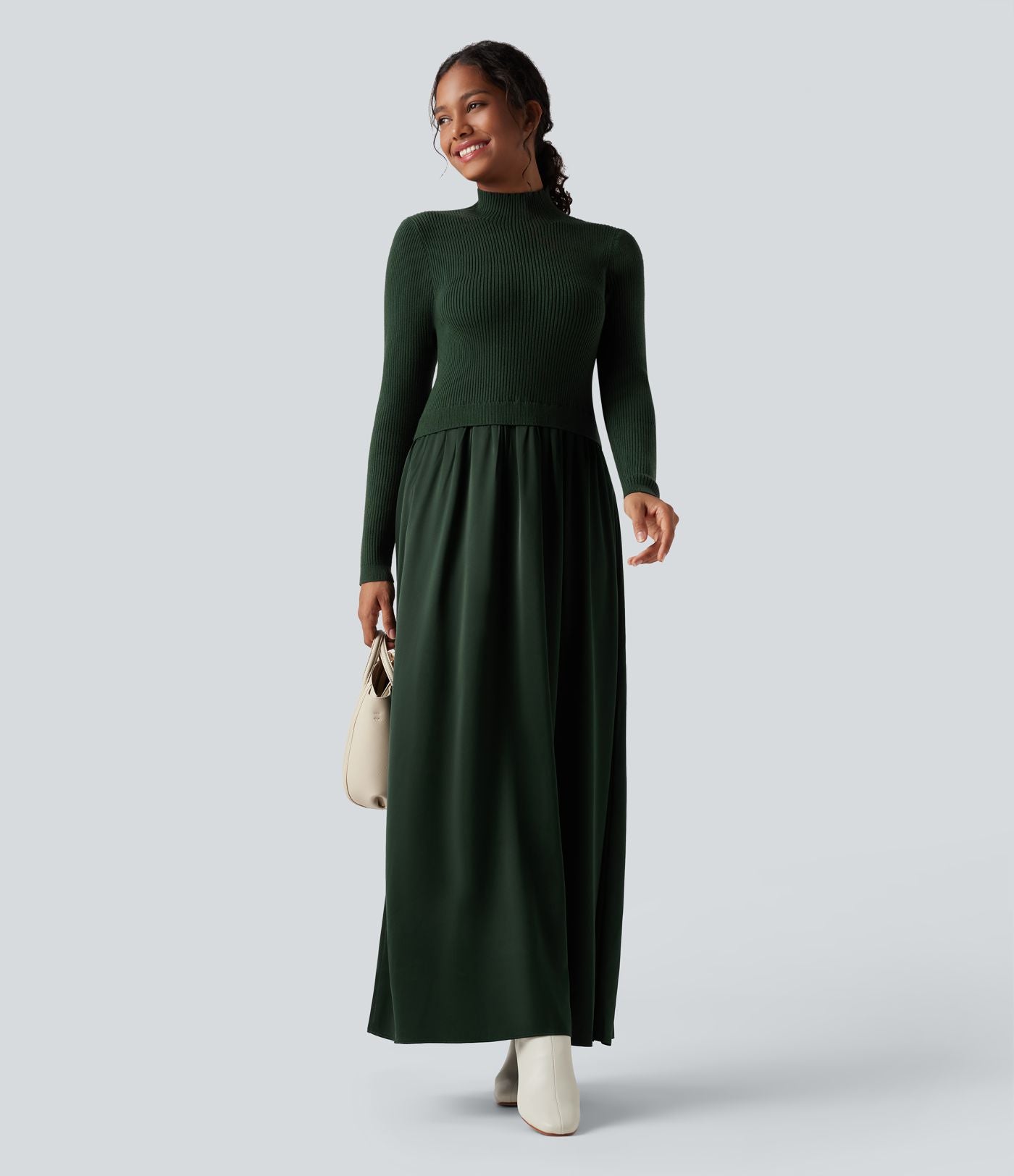 Robe pull longue tailleur col montant manches longues