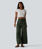 Pantalon large et fluide à imprimé léopard, taille haute avec cordon de serrage et poches latérales