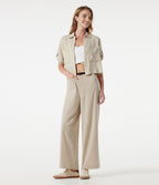Pantalon large casual taille haute toucher lin avec poches