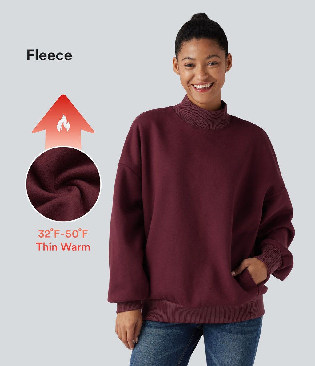 Sweat-shirt en coton polaire col montant coupe décontractée avec poches