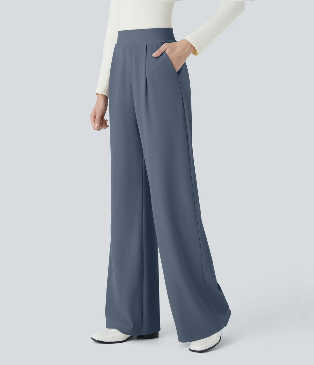 Halara Flex™ Pantalon Tailleur Évasé à Taille Haute Sculptant la Silhouette avec Poches Latérales Micro Waffle