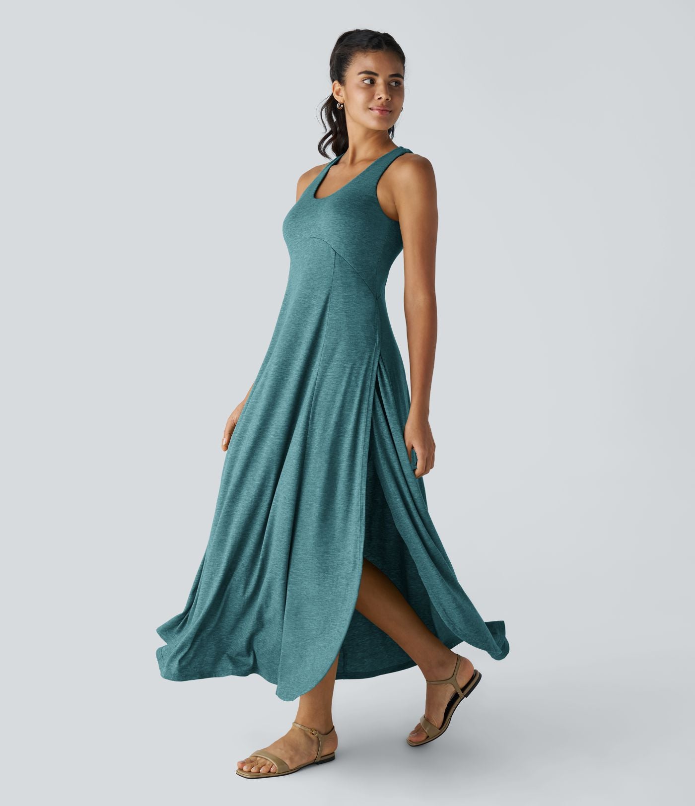 Robe Casual Débardeur Longue Fluide Fendue Dos Nu à Col en U