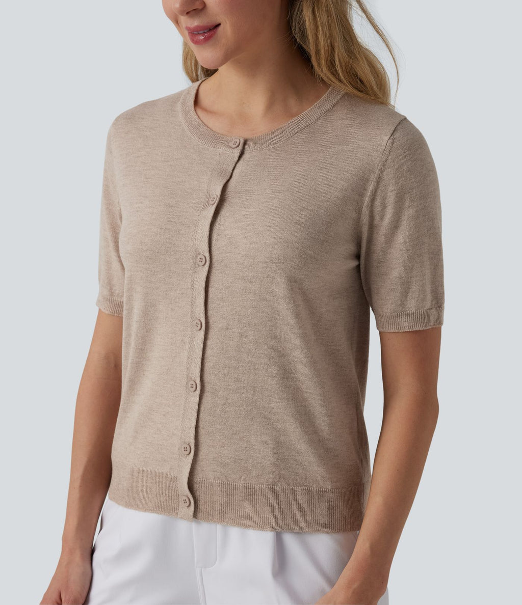 Gilet de travail col rond manches courtes mélange laine