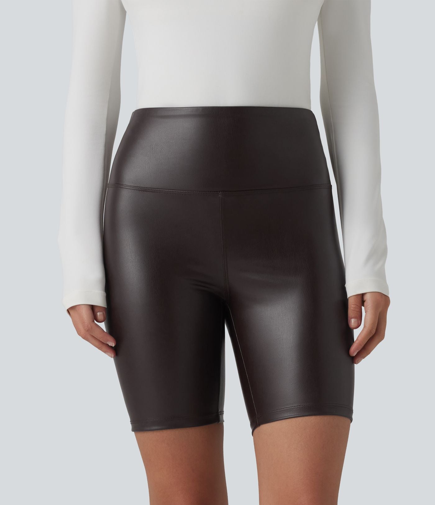 Short de cycliste casual en PU stretch gainant taille haute 17,5 cm avec poches