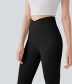 Pantalon large fluide côtelé à taille haute croisée avec poche arrière