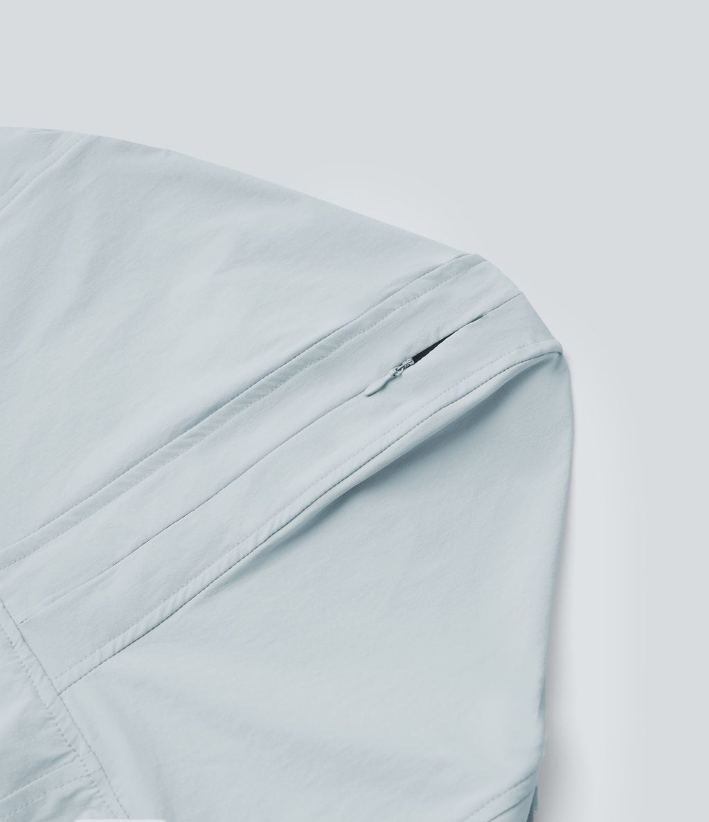 Veste de randonnée à capuche, manches longues, passants pouces et zip avec poches - UPF40+