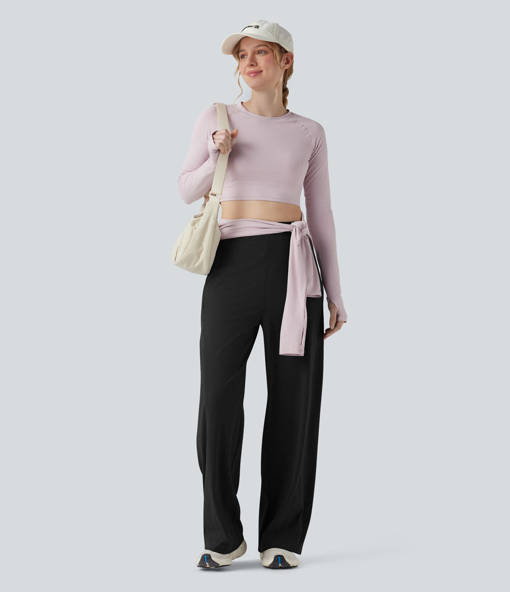 Pantalon yoga large taille haute avec poches