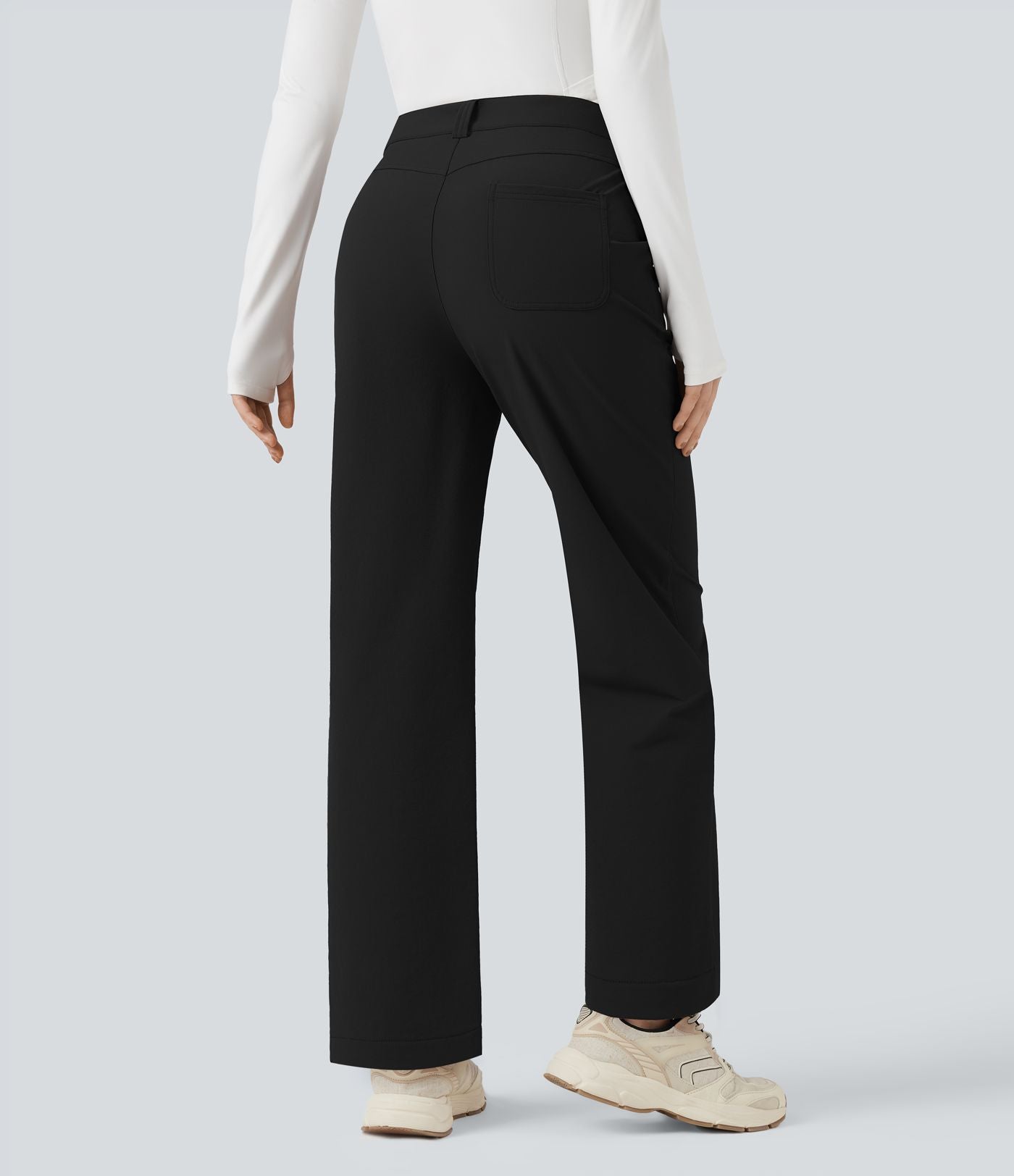 Pantalon de randonnée droit déperlant taille mi-haute avec poches