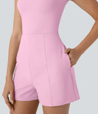 Combinaison de yoga Softlyzero™ Airy avec col U, manches courtes et poches latérales - Édition Easy Peasy