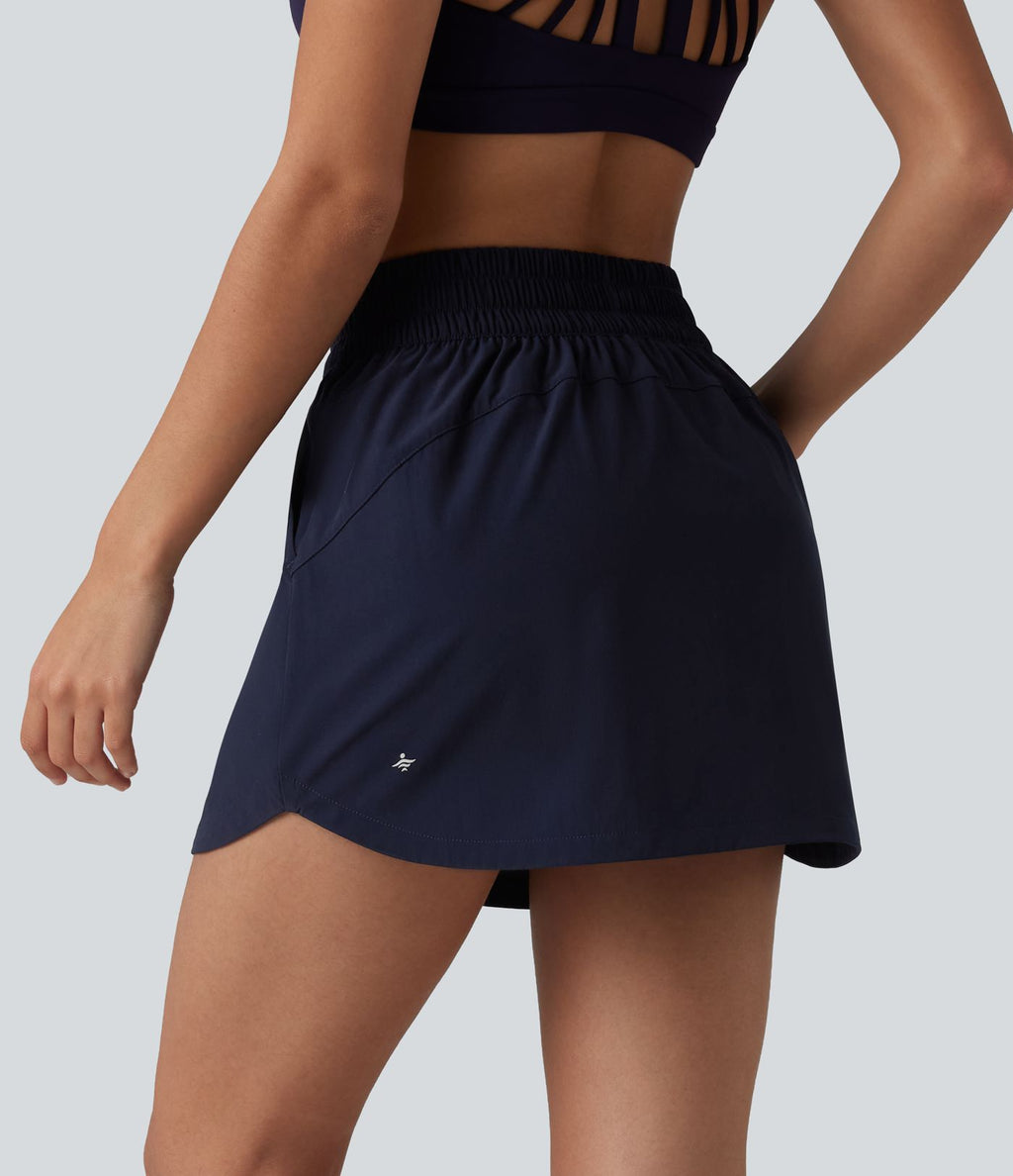 Jupe mini de randonnée 2-en-1 taille haute ourlet arrondi avec poches