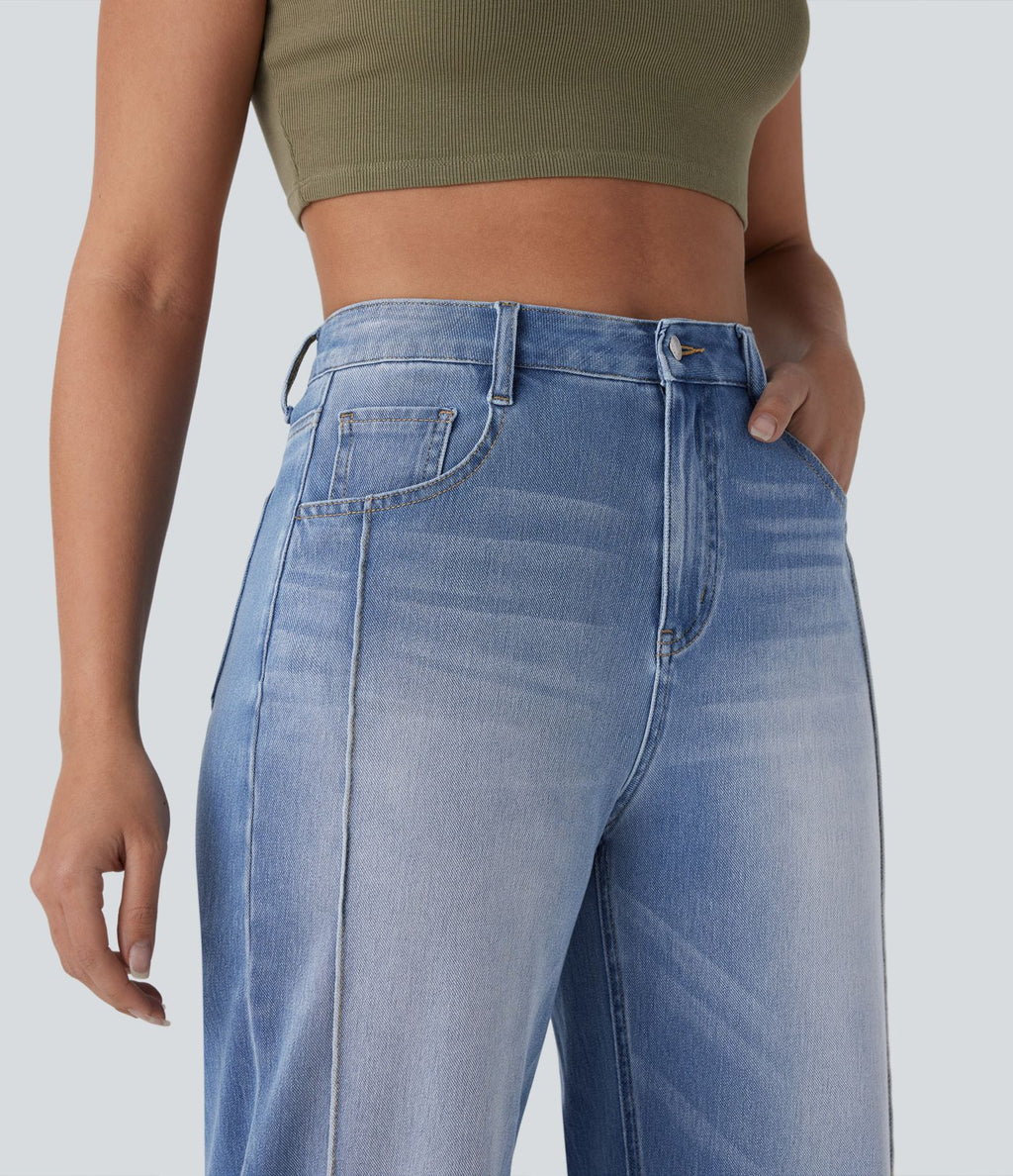 Jean 7/8 baggy décontracté délavé taille haute avec poches Halara Flex™