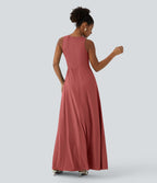 Combinaison Breezeful™ à séchage rapide pour demoiselles d'honneur et invitées de mariage, sans manches, avec fermeture éclair, poches latérales et détails contrastés
