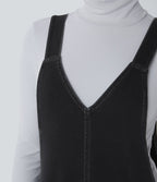 Salopette décontractée Halara Flex™ en denim extensible délavé, col V et poches latérales