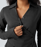 Chemise tailleur portefeuille laçage rayures manches longues