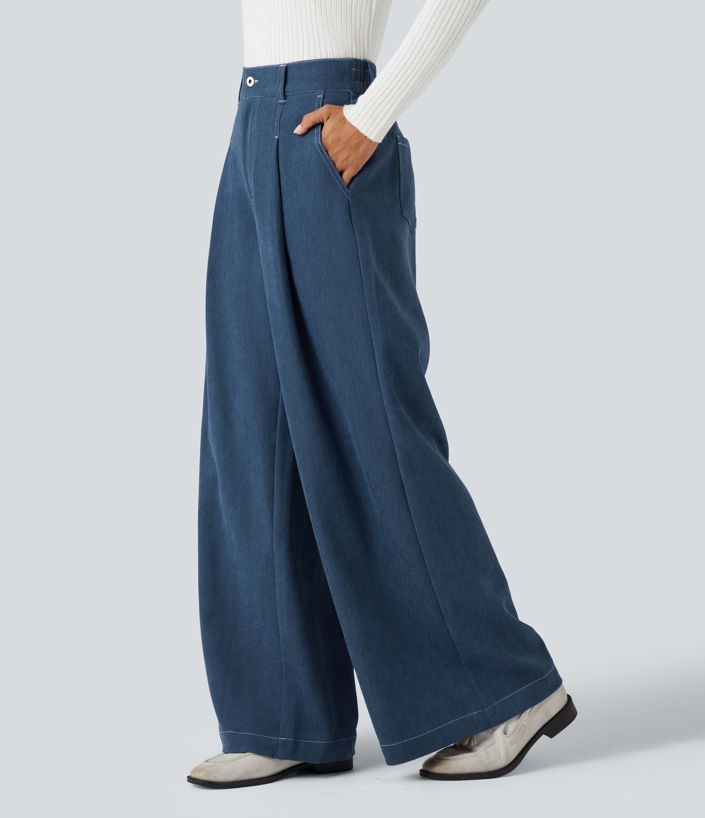 Pantalon baggy taille haute avec poches