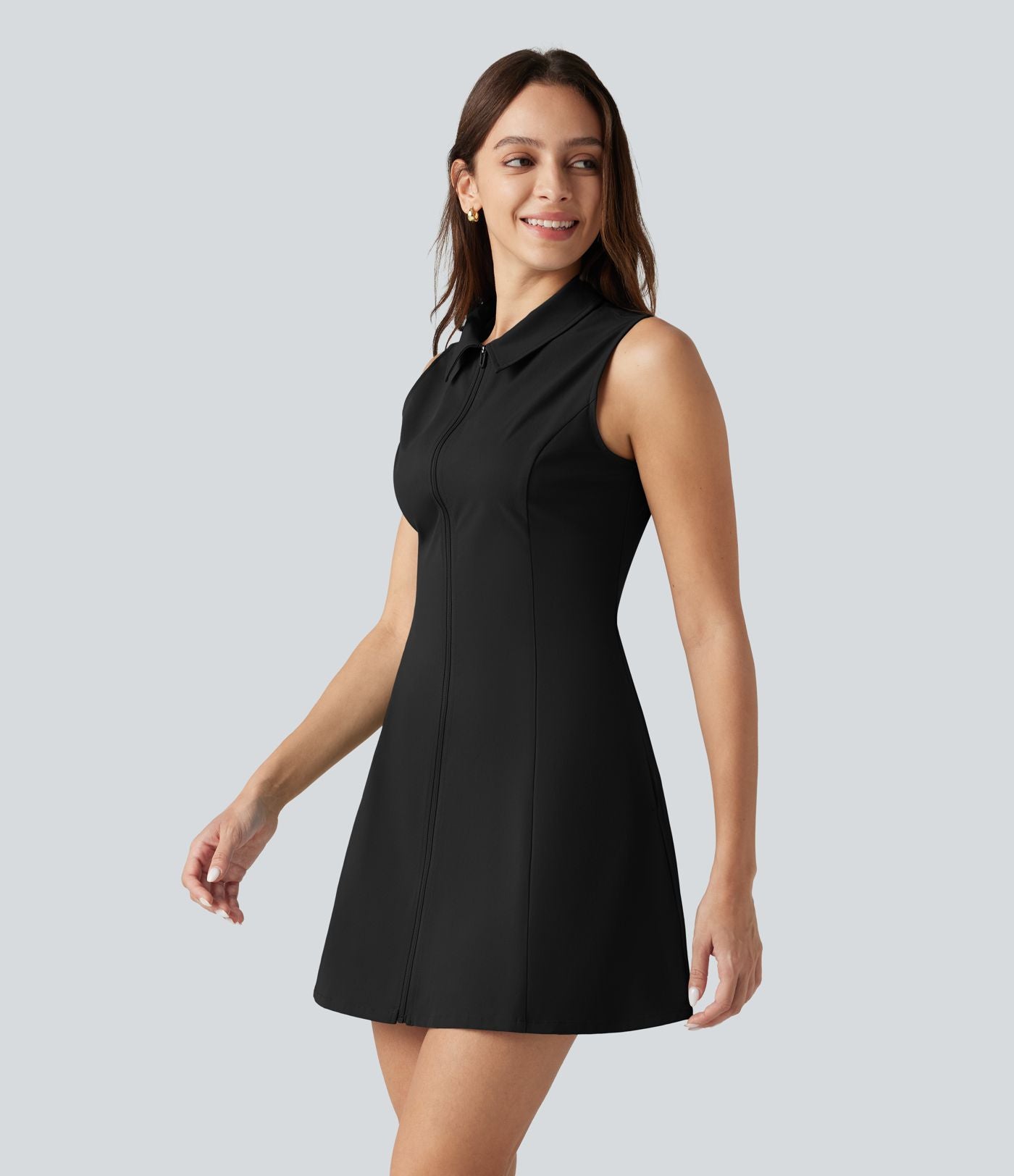 Robe courte décontractée sans manches en popeline extensible avec poches