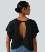 T-shirt décontracté col rond manches courtes chauve-souris