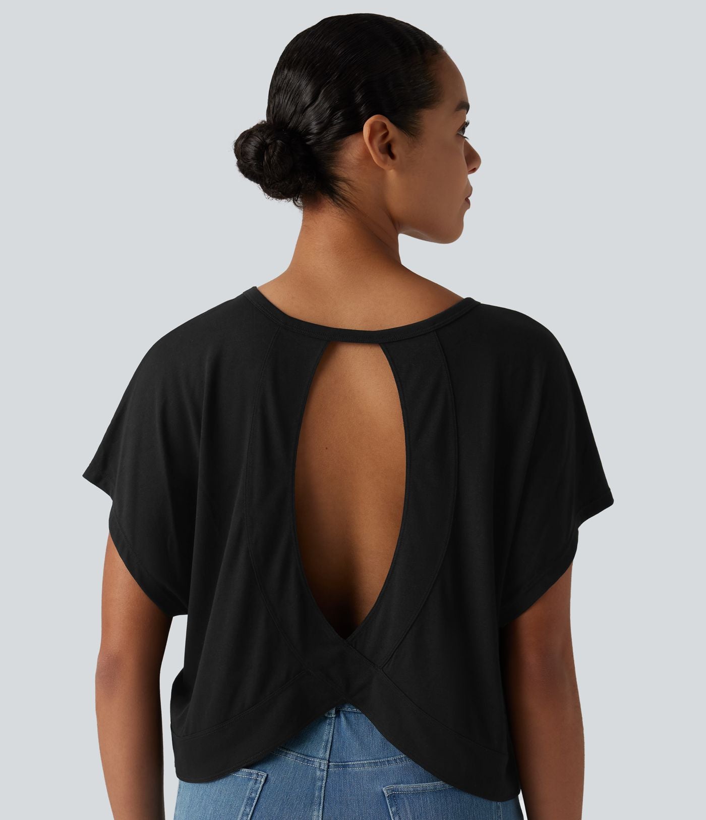 T-shirt décontracté col rond manches courtes chauve-souris