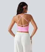 OneForm Seamless Flow Débardeur de yoga crop dos nu croisé décolleté en V profond avec soutien-gorge intégré