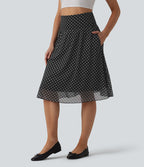 Jupe casual mi-longue gainante taille haute en mesh à pois avec poches