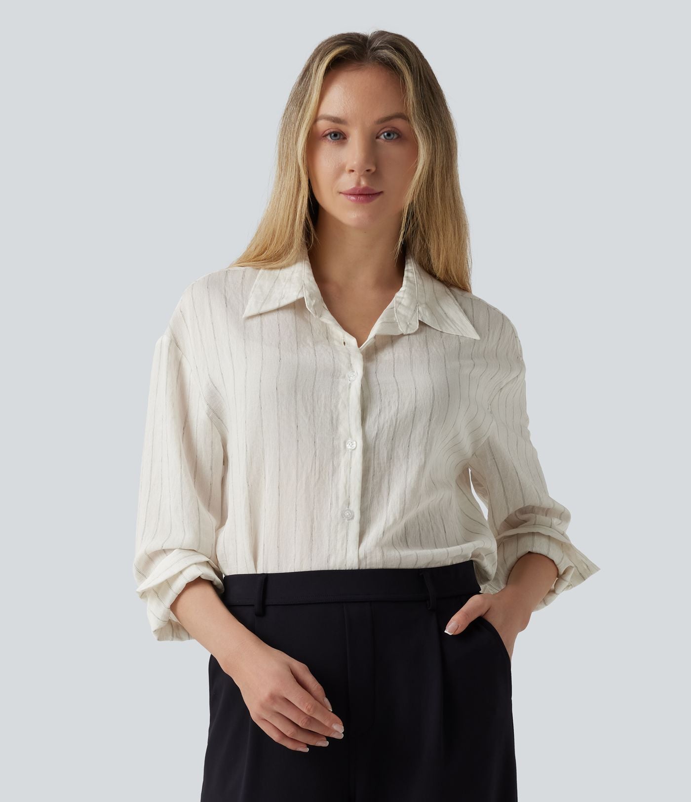Chemise tailleur à manches longues à rayures mélange lin