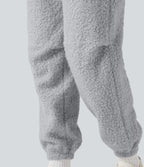 Jogging décontracté en teddy taille mi-haute avec cordon et poches