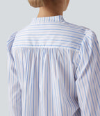 Blouse décontractée col V asymétrique imprimé rayé