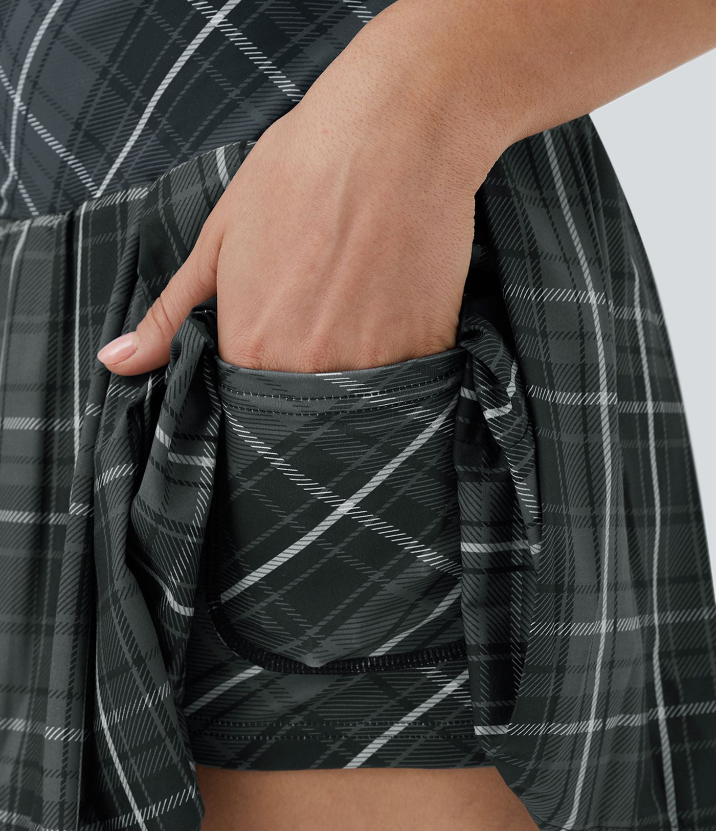 Jupe Tennis Plissée à Carreaux avec Taille Haute et Poches Latérales 2 en 1