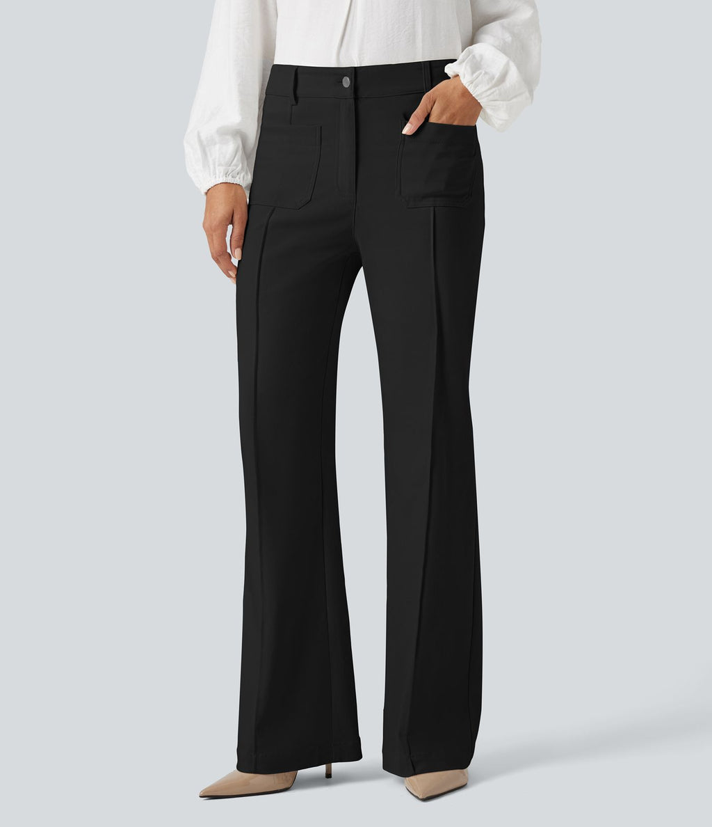 Pantalon tailleur évasé taille haute avec poches