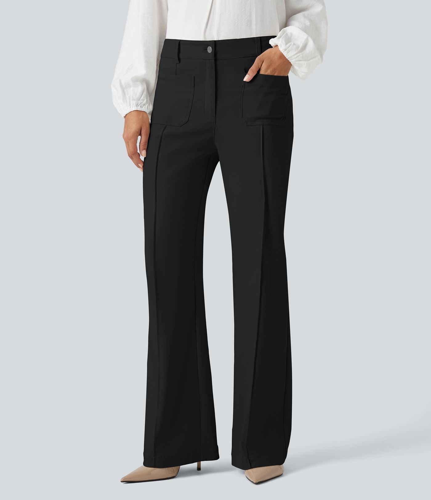 Pantalon tailleur évasé taille haute avec poches