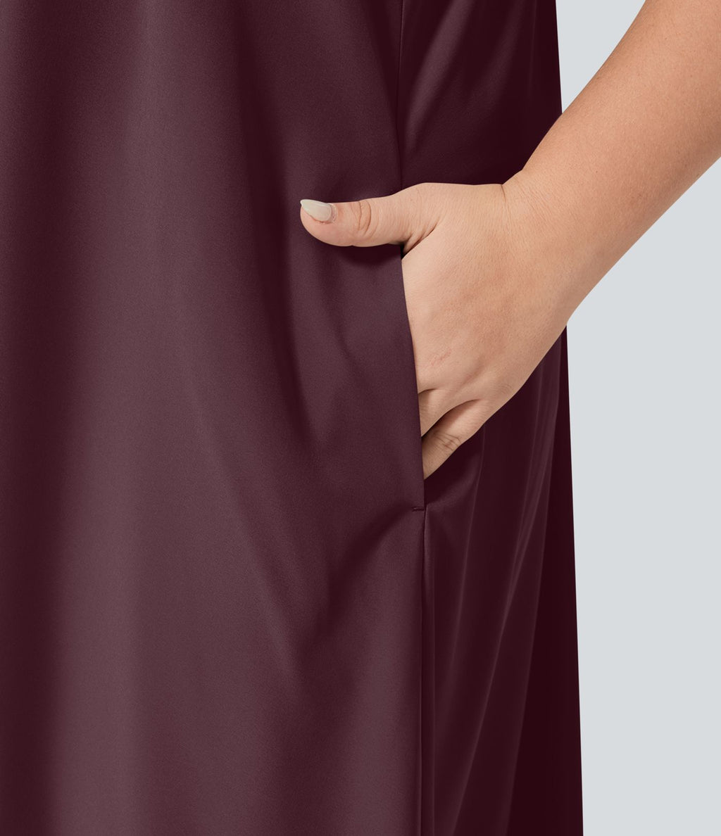 Breezeful™ Dos Nu Racerback Poche Latérale Haut Bas Fluide Midi Séchage Rapide Décontracté Robe Grande Taille