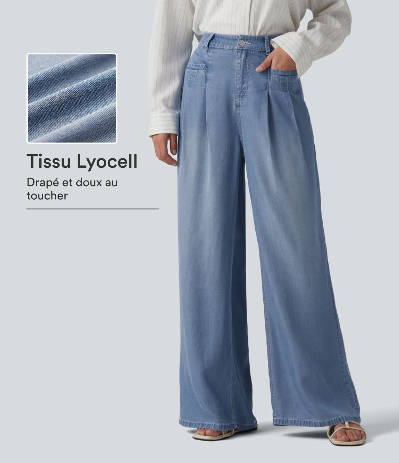 Jean large casual taille haute en lyocell avec poches