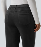 Pantalon droit casual en velours côtelé molletonné taille mi-haute avec poches
