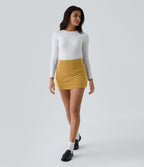 Mini-Jupe Casual en Velours Côtelé 2 en 1 Fermeture Éclair Invisible Taille Haute