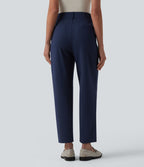 Pantalon tailleur fuselé 7/8 taille haute à rayures avec poches