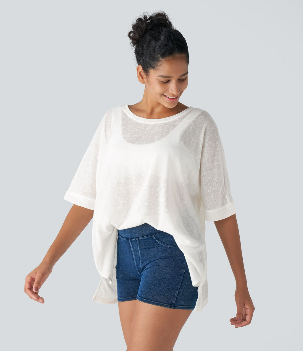 Top Casual Oversize Asymétrique Ourlet Fendu Transparent