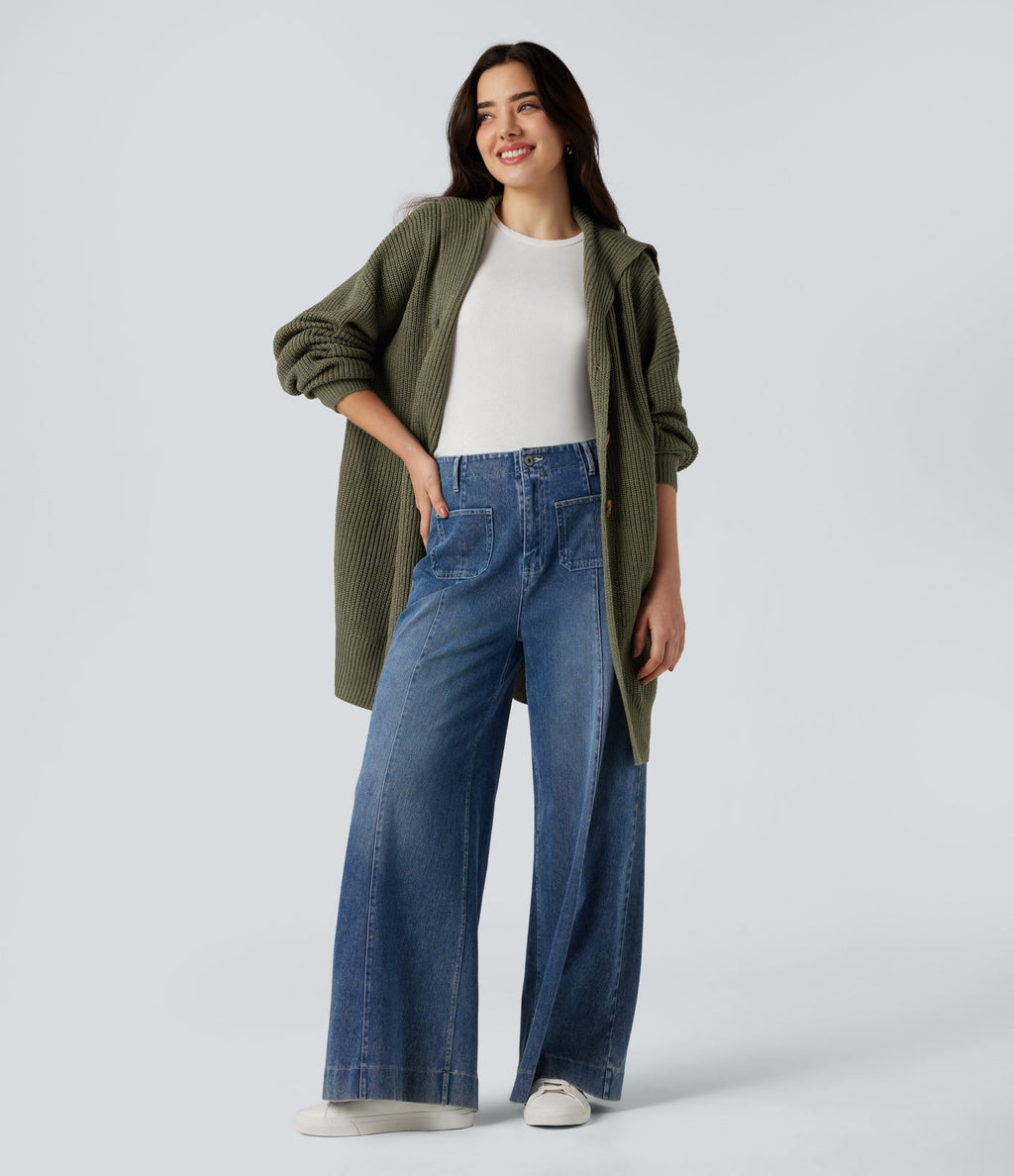Cardigan col revers manches longues avec poches