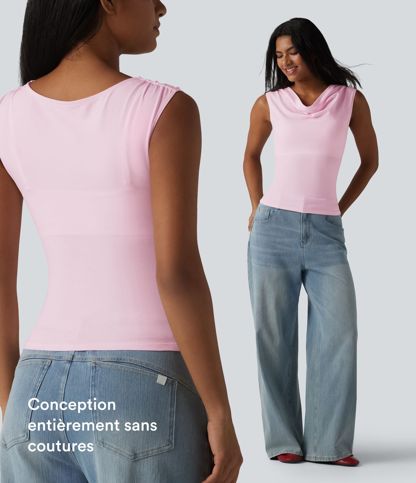 Halara haut décontracté en jersey de coton col bénitier sans manches soutien-gorge intégré bonnets B-DD