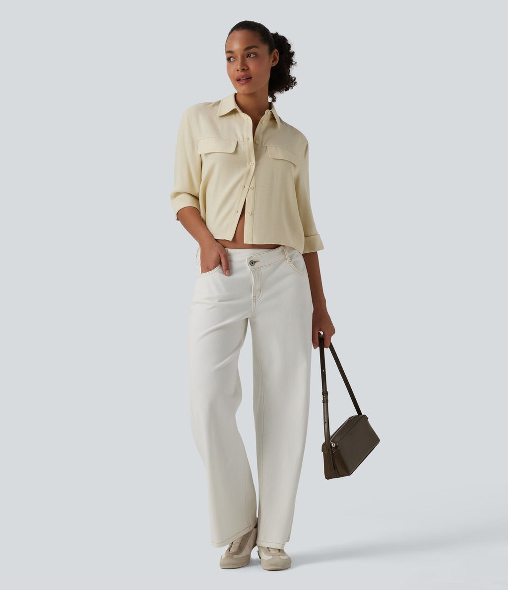 Chemise décontractée mélange lin manches mi-longues