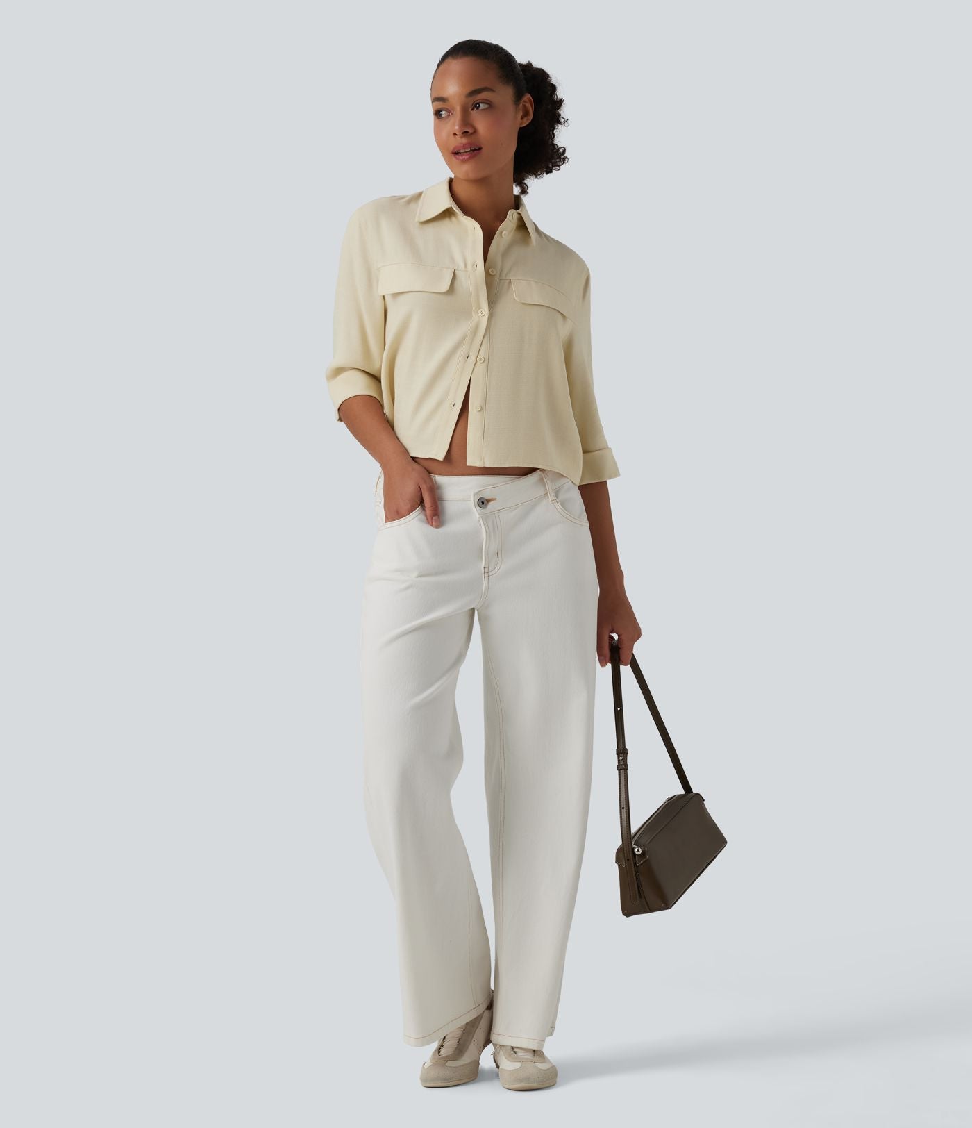 Chemise décontractée mélange lin manches mi-longues