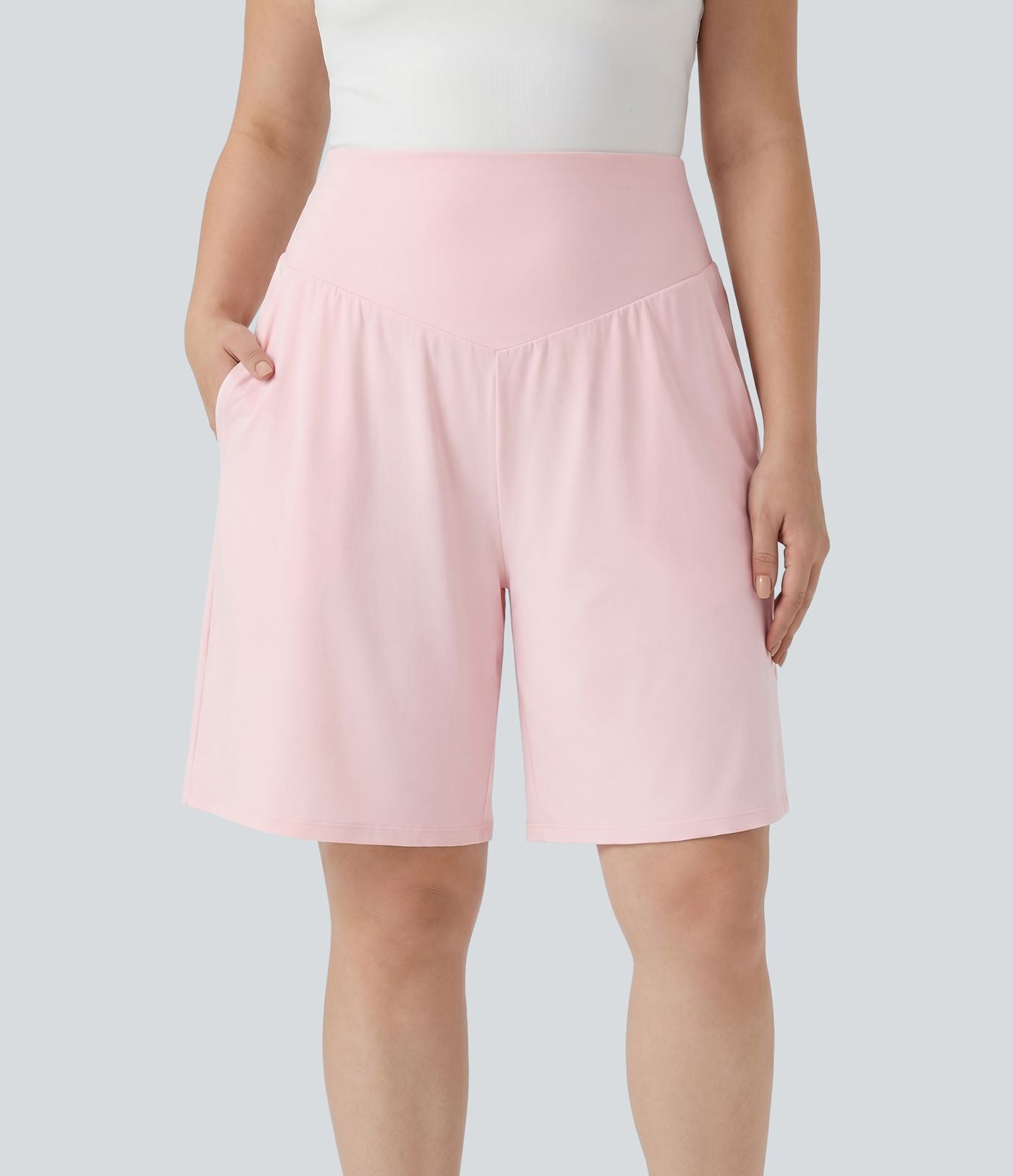 Bermuda de yoga grande taille SoftlyZero™ Airy taille haute effet frais InstantCool avec poches